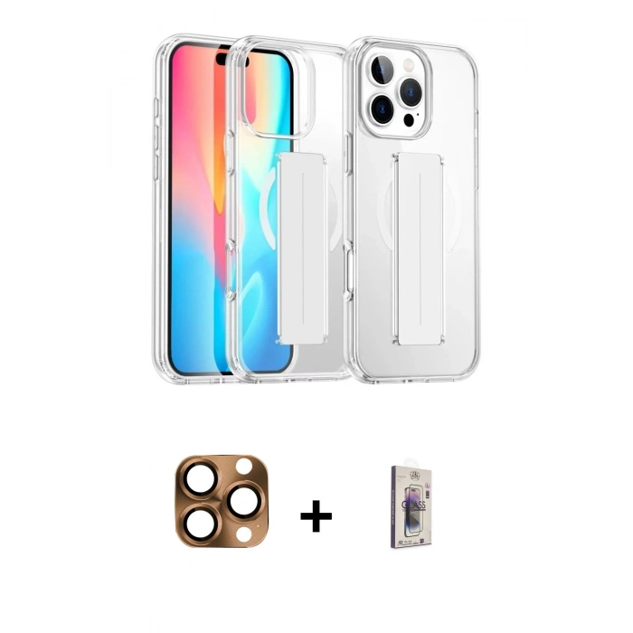 MARSİLYAN™- iPhone 16 Pro Max Kılıf Nova Işık Koleksiyonu - Siyah Bilvis 3D Cam Ekran Koruyucu + Pers Alüminyum Kamera Lens - CLTM