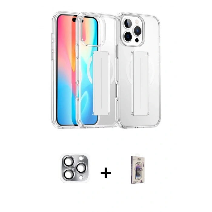 MARSİLYAN™- iPhone 16 Pro Max Kılıf Nova Işık Koleksiyonu - Siyah Bilvis 3D Cam Ekran Koruyucu + Pers Alüminyum Kamera Lens - GI