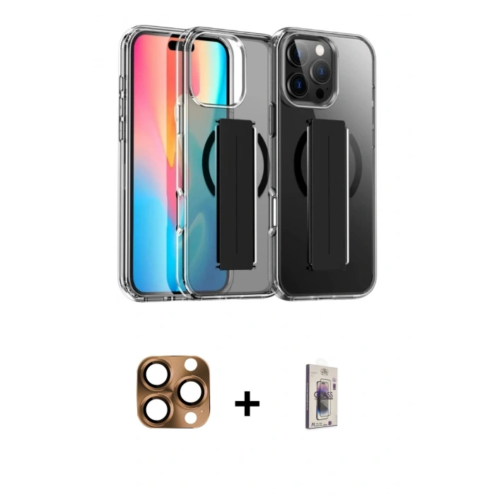 MARSİLYAN™- iPhone 16 Pro Max Kılıf Nova Işık Koleksiyonu - Siyah Bilvis 3D Cam Ekran Koruyucu + Pers Alüminyum Kamera Lens - CLTM