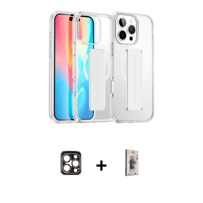 MARSİLYAN™- iPhone 16 Pro Max Kılıf Nova Işık Koleksiyonu - Siyah Bilvis 3D Cam Ekran Koruyucu + PVD Metal Kamera Lens - GD