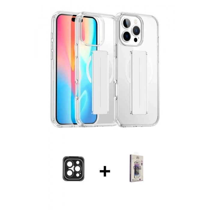 MARSİLYAN™- iPhone 16 Pro Max Kılıf Nova Işık Koleksiyonu - Siyah Bilvis 3D Cam Ekran Koruyucu + PVD Metal Kamera Lens - SH