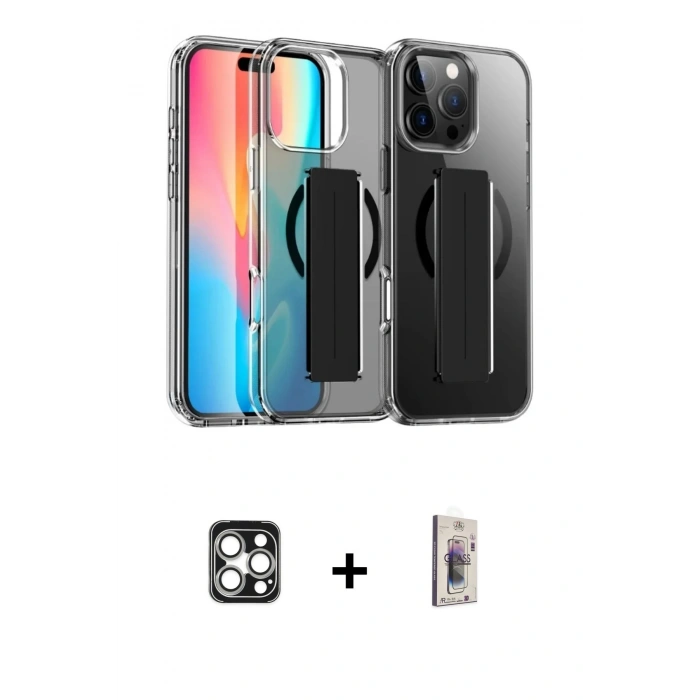 MARSİLYAN™- iPhone 16 Pro Max Kılıf Nova Işık Koleksiyonu - Siyah Bilvis 3D Cam Ekran Koruyucu + PVD Metal Kamera Lens - GS