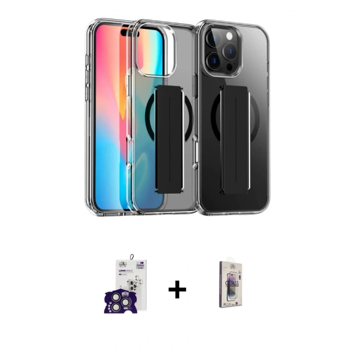 MARSİLYAN™- iPhone 16 Pro Max Kılıf Nova Işık Koleksiyonu - Siyah Bilvis 3D Cam Ekran Koruyucu + Titanyum Gri Bilvis Titan Kamera Lens
