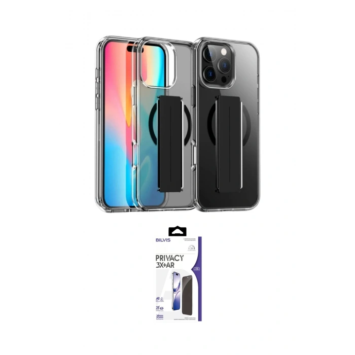 MARSİLYAN™- iPhone 16 Pro Max Kılıf Nova Işık Koleksiyonu - Siyah Bilvis 3X AR Hayalet Cam Ekran Koruyucu