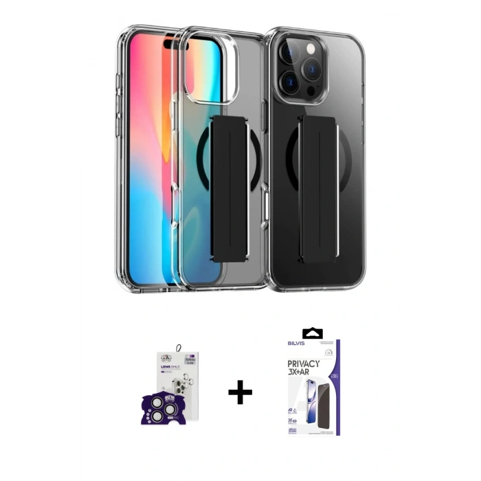 MARSİLYAN™- iPhone 16 Pro Max Kılıf Nova Işık Koleksiyonu - Siyah Bilvis 3X AR Hayalet Cam Ekran Koruyucu + Bilvis Titan Kamera Lens - TMGI