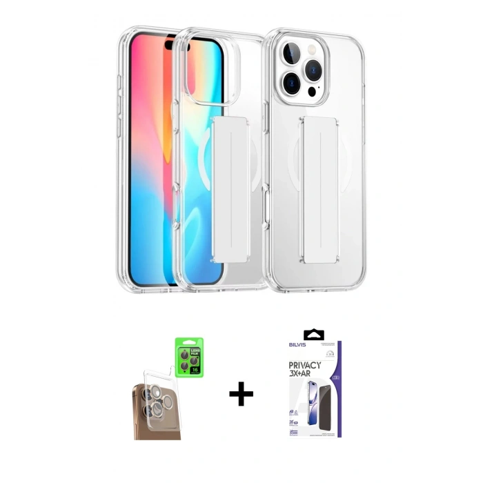 MARSİLYAN™- iPhone 16 Pro Max Kılıf Nova Işık Koleksiyonu - Siyah Bilvis 3X AR Hayalet Cam Ekran Koruyucu + Raze Metal Kamera Lens - CLTM