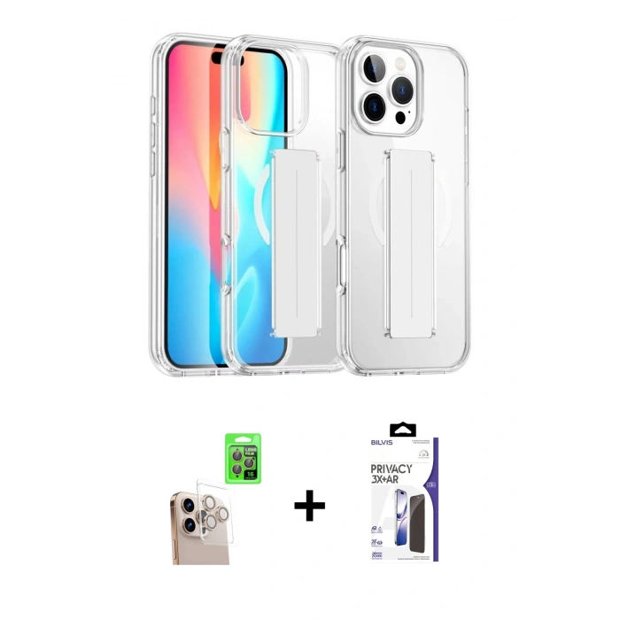 MARSİLYAN™- iPhone 16 Pro Max Kılıf Nova Işık Koleksiyonu - Siyah Bilvis 3X AR Hayalet Cam Ekran Koruyucu + Raze Metal Kamera Lens - NLGY
