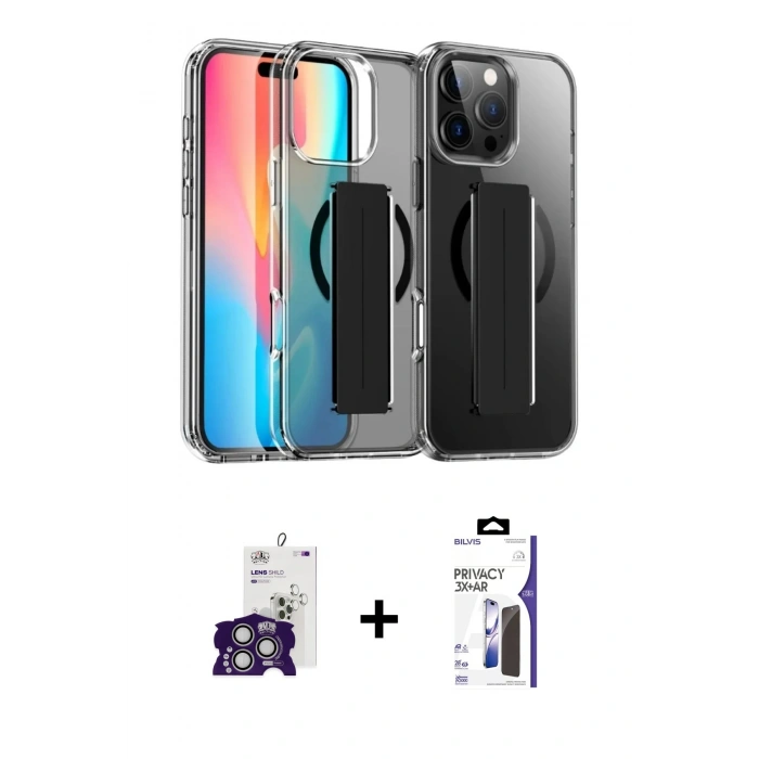 MARSİLYAN™- iPhone 16 Pro Max Kılıf Nova Işık Koleksiyonu - Siyah Bilvis 3X AR Hayalet Cam Ekran Koruyucu + Bilvis Titan Kamera Lens - GS