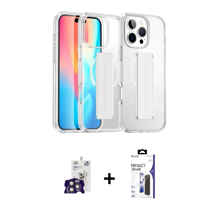 MARSİLYAN™- iPhone 16 Pro Max Kılıf Nova Işık Koleksiyonu - Siyah Bilvis 3X AR Hayalet Cam Ekran Koruyucu + Bilvis Titan Kamera Lens - TMGI