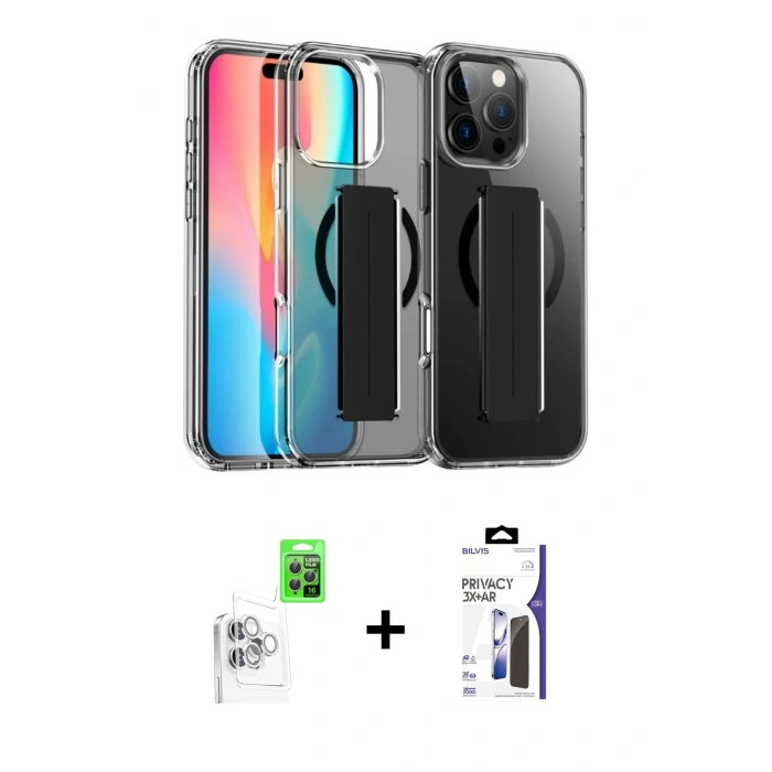MARSİLYAN™- iPhone 16 Pro Max Kılıf Nova Işık Koleksiyonu - Siyah Bilvis 3X AR Hayalet Cam Ekran Koruyucu + Raze Metal Kamera Lens - BZ
