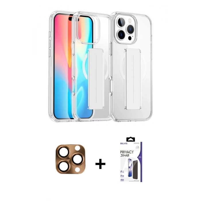 MARSİLYAN™- iPhone 16 Pro Max Kılıf Nova Işık Koleksiyonu - Siyah Bilvis 3X AR Hayalet Cam Ekran Koruyucu + Pers Alüminyum Kamera Lens - CLTM