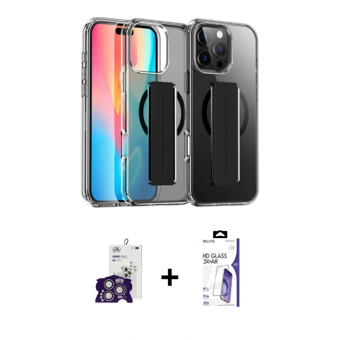 MARSİLYAN™- iPhone 16 Pro Max Kılıf Nova Işık Koleksiyonu - Siyah Bilvis 3X AR HD Cam Ekran Koruyucu + Bilvis Titan Kamera Lens - GS