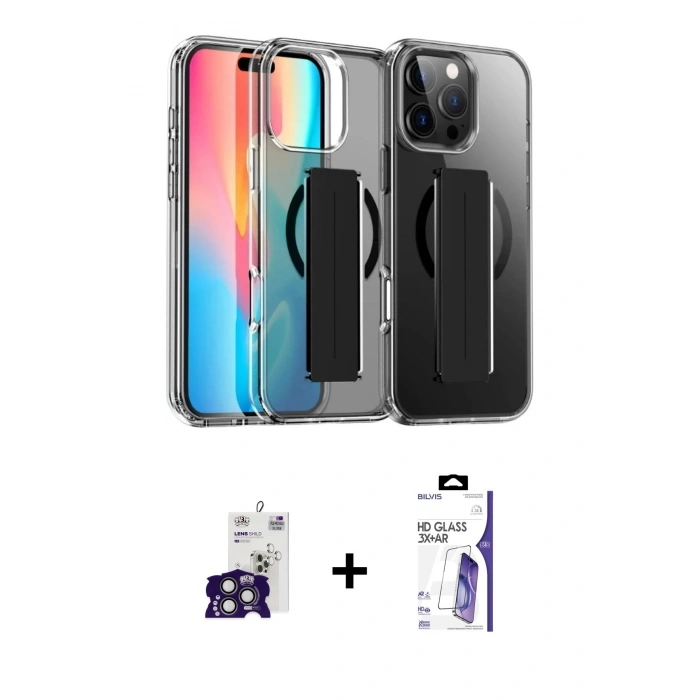 MARSİLYAN™- iPhone 16 Pro Max Kılıf Nova Işık Koleksiyonu - Siyah Bilvis 3X AR HD Cam Ekran Koruyucu + Bilvis Titan Kamera Lens - TMGI