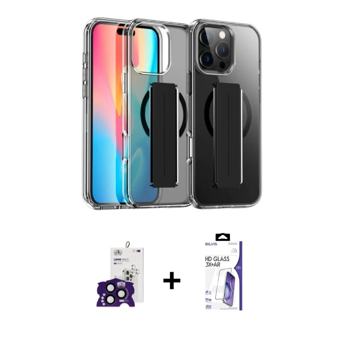 MARSİLYAN™- iPhone 16 Pro Max Kılıf Nova Işık Koleksiyonu - Siyah Bilvis 3X AR HD Cam Ekran Koruyucu + Bilvis Titan Kamera Lens - SH