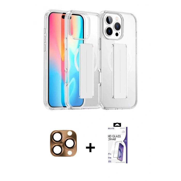 MARSİLYAN™- iPhone 16 Pro Max Kılıf Nova Işık Koleksiyonu - Siyah Bilvis 3X AR HD Cam Ekran Koruyucu + Pers Alüminyum Kamera Lens - CLTM