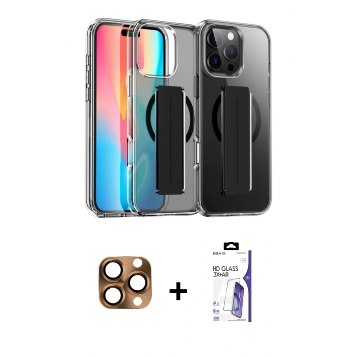 MARSİLYAN™- iPhone 16 Pro Max Kılıf Nova Işık Koleksiyonu - Siyah Bilvis 3X AR HD Cam Ekran Koruyucu + Pers Alüminyum Kamera Lens - CLTM