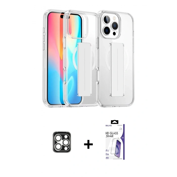 MARSİLYAN™- iPhone 16 Pro Max Kılıf Nova Işık Koleksiyonu - Siyah Bilvis 3X AR HD Cam Ekran Koruyucu + PVD Metal Kamera Lens - GS