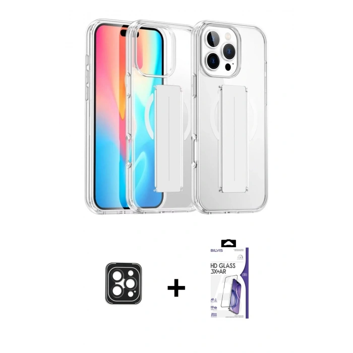 MARSİLYAN™- iPhone 16 Pro Max Kılıf Nova Işık Koleksiyonu - Siyah Bilvis 3X AR HD Cam Ekran Koruyucu + PVD Metal Kamera Lens - SH