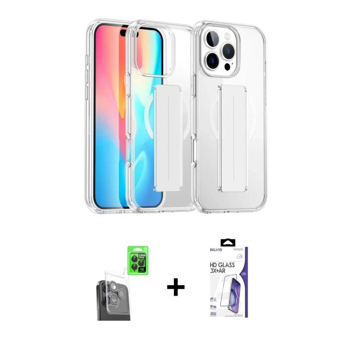 MARSİLYAN™- iPhone 16 Pro Max Kılıf Nova Işık Koleksiyonu - Siyah Bilvis 3X AR HD Cam Ekran Koruyucu + Raze Metal Kamera Lens - SH