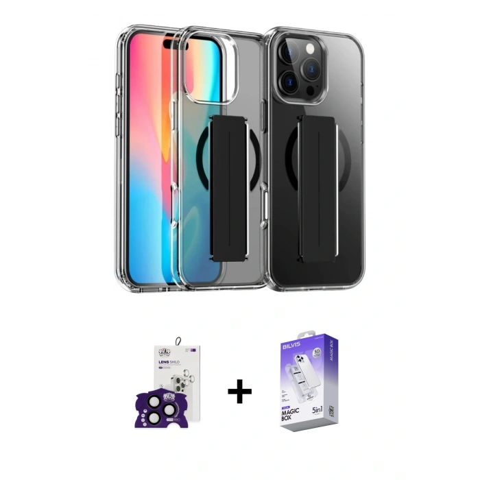 MARSİLYAN™- iPhone 16 Pro Max Kılıf Nova Işık Koleksiyonu - Siyah Bilvis 5in1 3D Magic Cam Ekran Koruyucu + Bilvis Titan Kamera Lens - SH