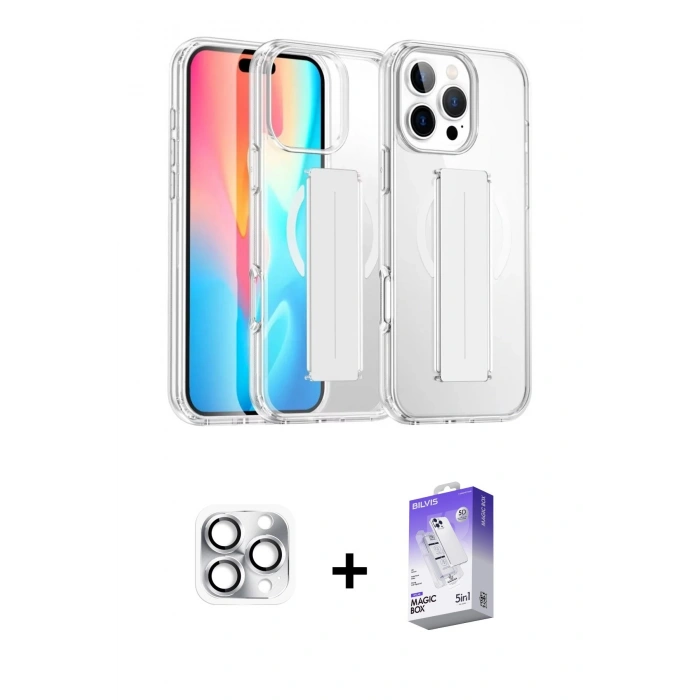 MARSİLYAN™- iPhone 16 Pro Max Kılıf Nova Işık Koleksiyonu - Siyah Bilvis 5in1 3D Magic Cam Ekran Koruyucu + Gümüş Pers Alüminyum Kamera Lens