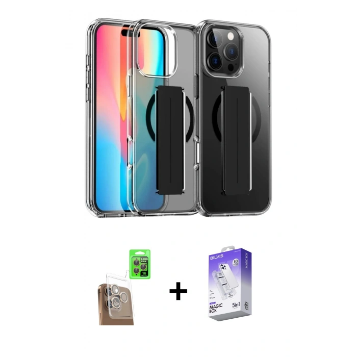 MARSİLYAN™- iPhone 16 Pro Max Kılıf Nova Işık Koleksiyonu - Siyah Bilvis 5in1 3D Magic Cam Ekran Koruyucu + Raze Metal Kamera Lens - CLTM