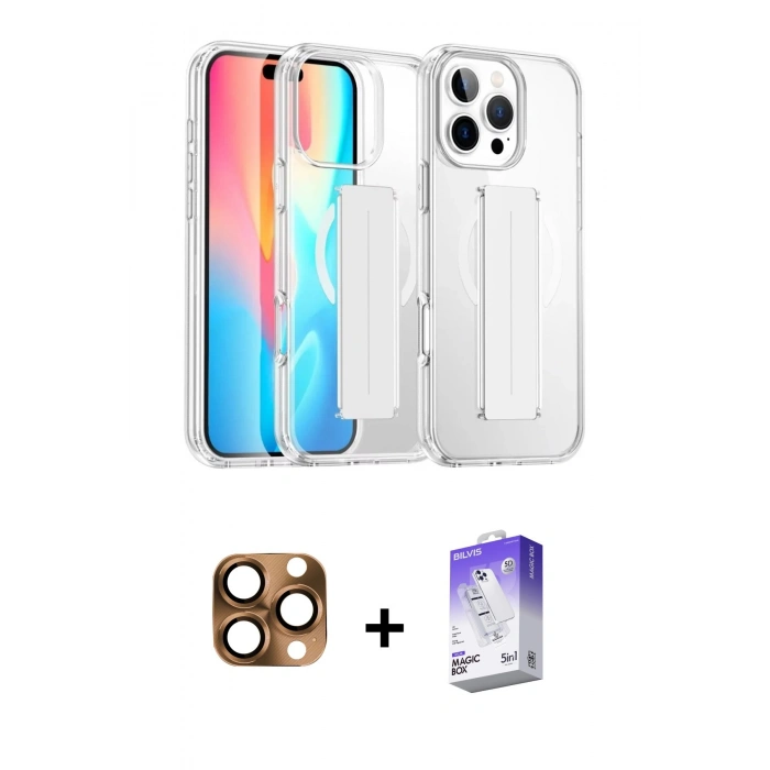 MARSİLYAN™- iPhone 16 Pro Max Kılıf Nova Işık Koleksiyonu - Siyah Bilvis 5in1 3D Magic Cam Ekran Koruyucu + Pers Alüminyum Kamera Lens - CLTM