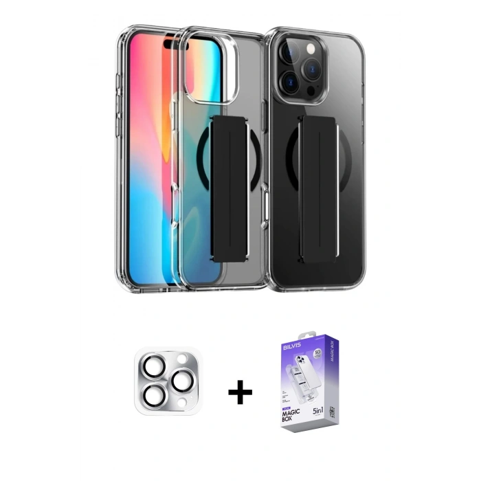 MARSİLYAN™- iPhone 16 Pro Max Kılıf Nova Işık Koleksiyonu - Siyah Bilvis 5in1 3D Magic Cam Ekran Koruyucu + Gümüş Pers Alüminyum Kamera Lens