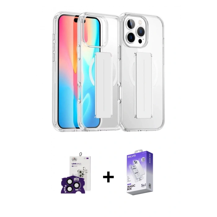 MARSİLYAN™- iPhone 16 Pro Max Kılıf Nova Işık Koleksiyonu - Siyah Bilvis 5in1 3D Magic Cam Ekran Koruyucu + Bilvis Titan Kamera Lens - SH