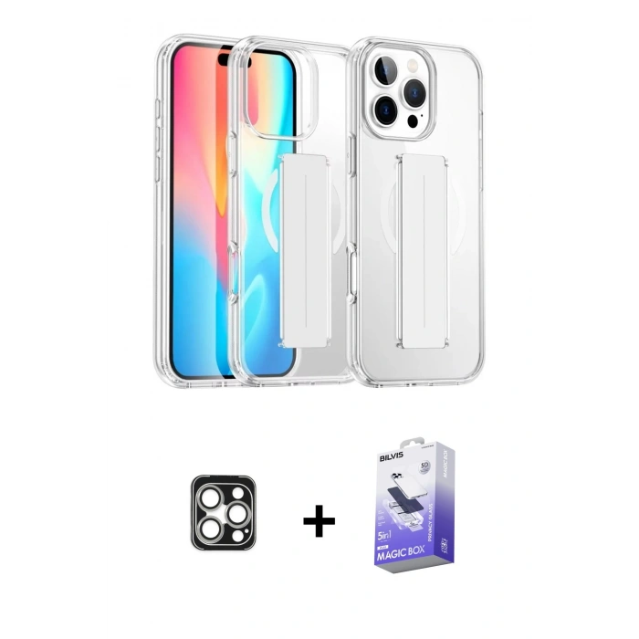 MARSİLYAN™- iPhone 16 Pro Max Kılıf Nova Işık Koleksiyonu - Siyah Bilvis 5in1 5D Magic Hayalet Cam Ekran Koruyucu + PVD Metal Kamera Lens - GS