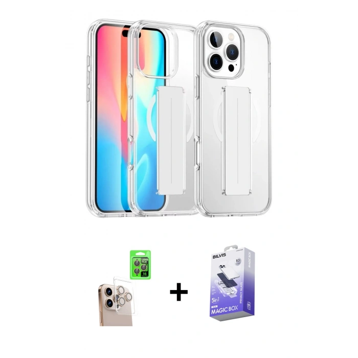 MARSİLYAN™- iPhone 16 Pro Max Kılıf Nova Işık Koleksiyonu - Siyah Bilvis 5in1 5D Magic Hayalet Cam Ekran Koruyucu + Raze Metal Kamera Lens - NLGY