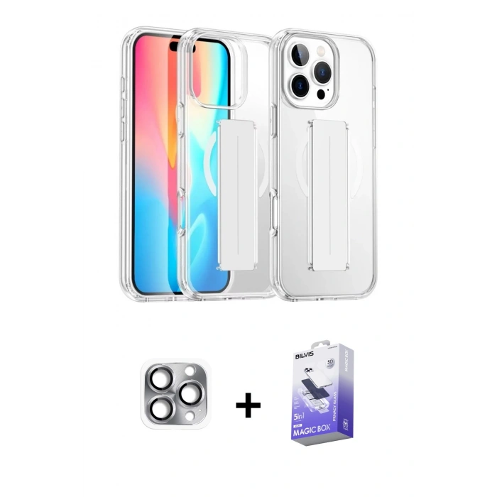 MARSİLYAN™- iPhone 16 Pro Max Kılıf Nova Işık Koleksiyonu - Siyah Bilvis 5in1 5D Magic Hayalet Cam Ekran Koruyucu + Pers Alüminyum Kamera Lens - GI
