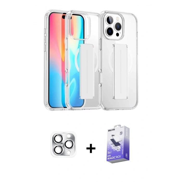MARSİLYAN™- iPhone 16 Pro Max Kılıf Nova Işık Koleksiyonu - Siyah Bilvis 5in1 5D Magic Hayalet Cam Ekran Koruyucu + Pers Alüminyum Kamera Lens - GS