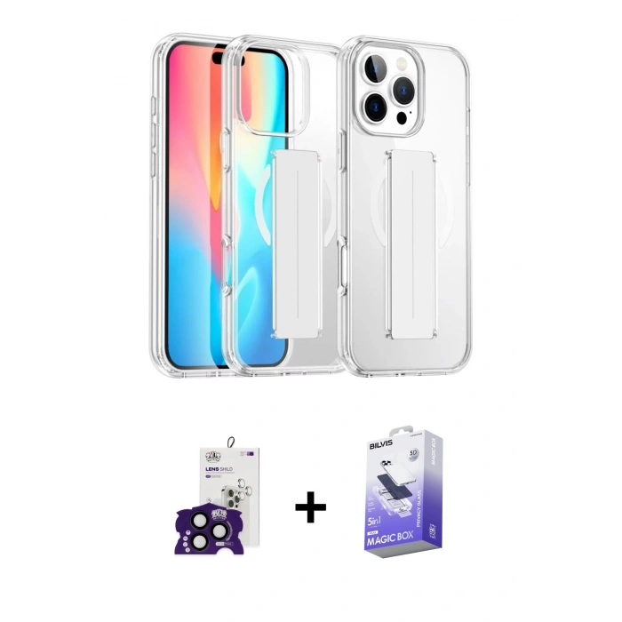 MARSİLYAN™- iPhone 16 Pro Max Kılıf Nova Işık Koleksiyonu - Siyah Bilvis 5in1 5D Magic Hayalet Cam Ekran Koruyucu + Bilvis Titan Kamera Lens - SH
