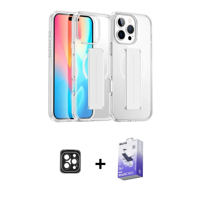 MARSİLYAN™- iPhone 16 Pro Max Kılıf Nova Işık Koleksiyonu - Siyah Bilvis 5in1 5D Magic Hayalet Cam Ekran Koruyucu + PVD Metal Kamera Lens - SH