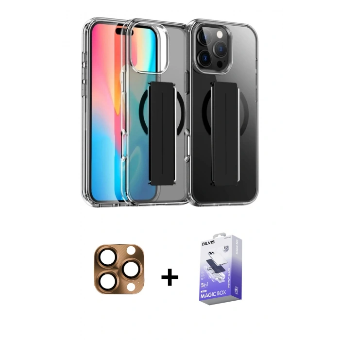 MARSİLYAN™- iPhone 16 Pro Max Kılıf Nova Işık Koleksiyonu - Siyah Bilvis 5in1 5D Magic Hayalet Cam Ekran Koruyucu + Pers Alüminyum Kamera Lens - CLTM