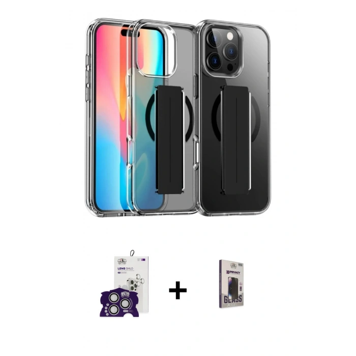 MARSİLYAN™- iPhone 16 Pro Max Kılıf Nova Işık Koleksiyonu - Siyah Bilvis Hayalet Cam Ekran Koruyucu + Bilvis Titan Kamera Lens - GS