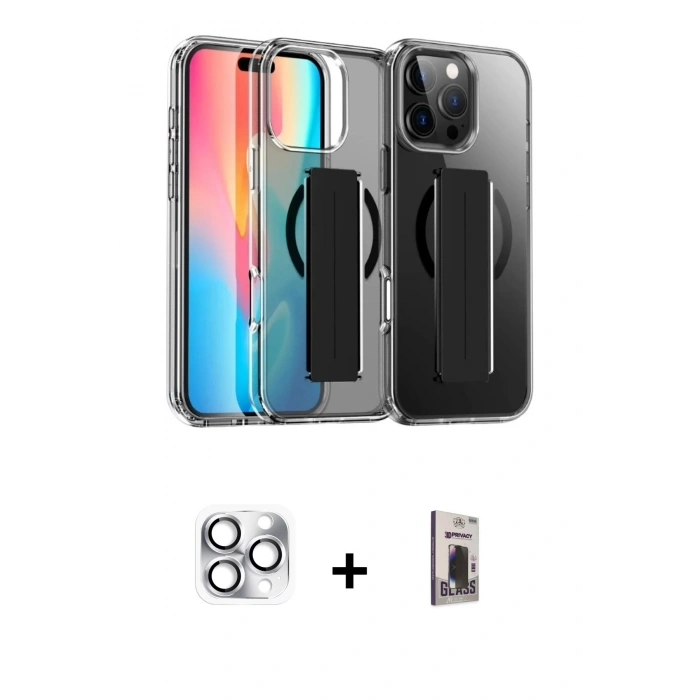 MARSİLYAN™- iPhone 16 Pro Max Kılıf Nova Işık Koleksiyonu - Siyah Bilvis Hayalet Cam Ekran Koruyucu + Pers Alüminyum Kamera Lens - GS