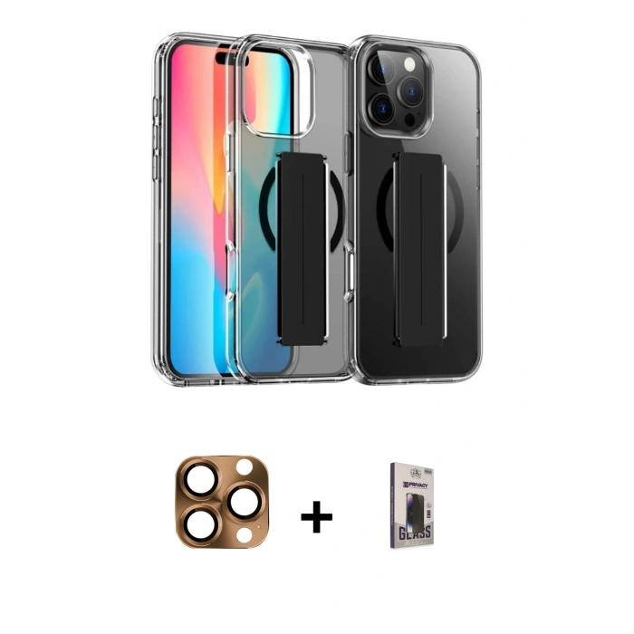 MARSİLYAN™- iPhone 16 Pro Max Kılıf Nova Işık Koleksiyonu - Siyah Bilvis Hayalet Cam Ekran Koruyucu + Pers Alüminyum Kamera Lens - CLTM