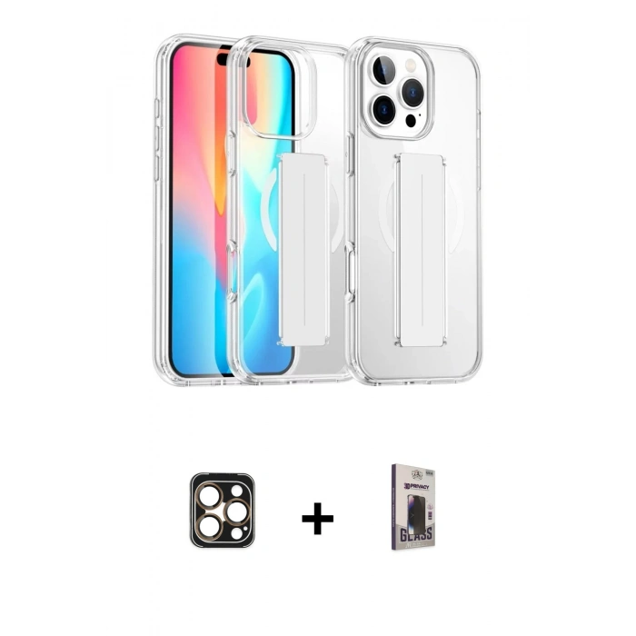 MARSİLYAN™- iPhone 16 Pro Max Kılıf Nova Işık Koleksiyonu - Siyah Bilvis Hayalet Cam Ekran Koruyucu + PVD Metal Kamera Lens - GD