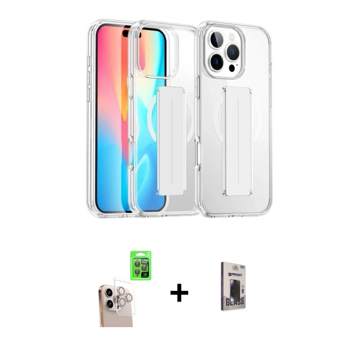 MARSİLYAN™- iPhone 16 Pro Max Kılıf Nova Işık Koleksiyonu - Siyah Bilvis Hayalet Cam Ekran Koruyucu + Raze Metal Kamera Lens - NLGY