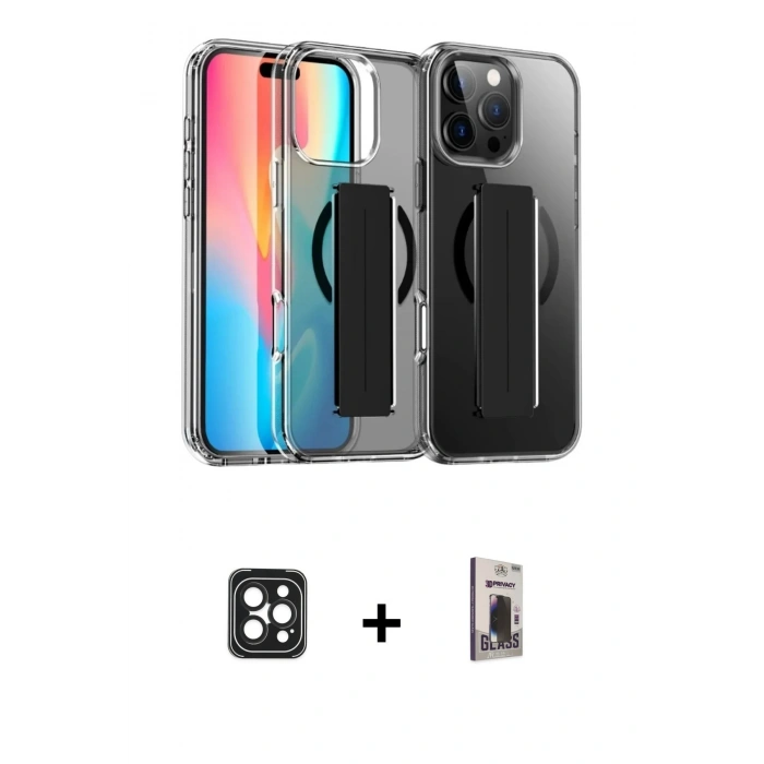 MARSİLYAN™- iPhone 16 Pro Max Kılıf Nova Işık Koleksiyonu - Siyah Bilvis Hayalet Cam Ekran Koruyucu + PVD Metal Kamera Lens - SH