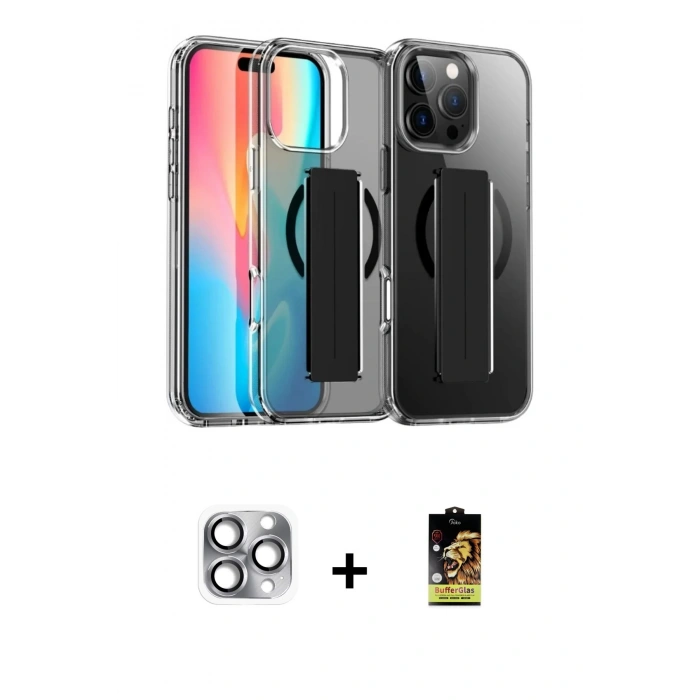 MARSİLYAN™- iPhone 16 Pro Max Kılıf Nova Işık Koleksiyonu - Siyah Buffer Cam Ekran Koruyucu + Pers Alüminyum Kamera Lens - GI
