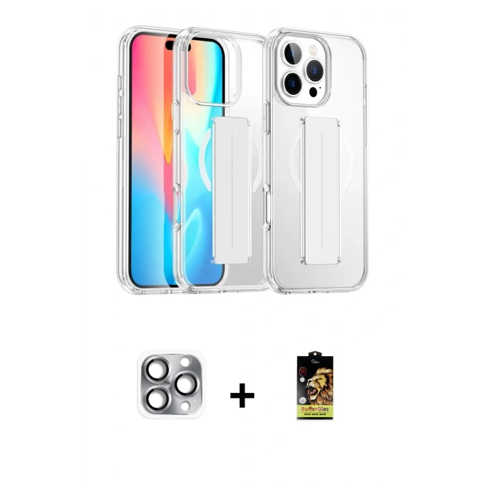 MARSİLYAN™- iPhone 16 Pro Max Kılıf Nova Işık Koleksiyonu - Siyah Buffer Cam Ekran Koruyucu + Pers Alüminyum Kamera Lens - GI