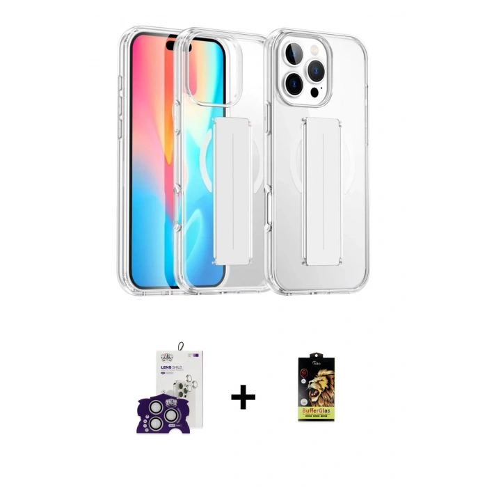 MARSİLYAN™- iPhone 16 Pro Max Kılıf Nova Işık Koleksiyonu - Siyah Buffer Cam Ekran Koruyucu + Gümüş Bilvis Titan Kamera Lens