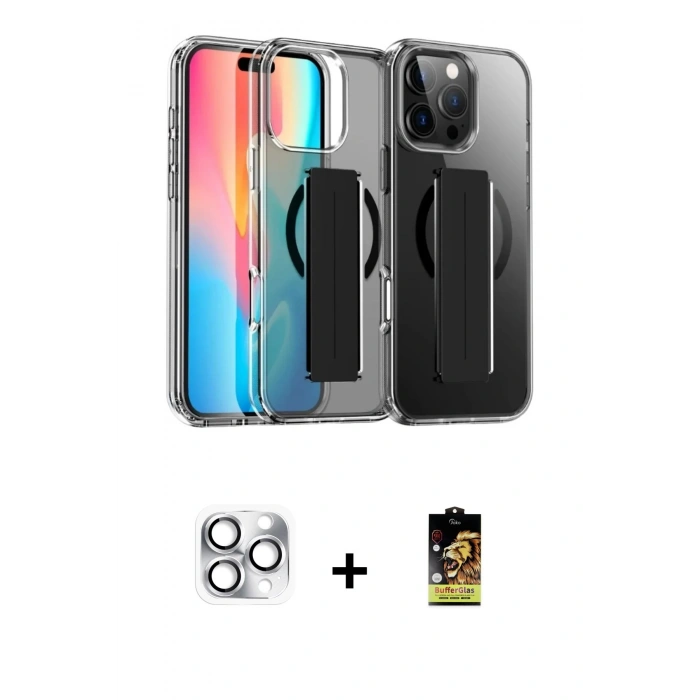 MARSİLYAN™- iPhone 16 Pro Max Kılıf Nova Işık Koleksiyonu - Siyah Buffer Cam Ekran Koruyucu + Gümüş Pers Alüminyum Kamera Lens