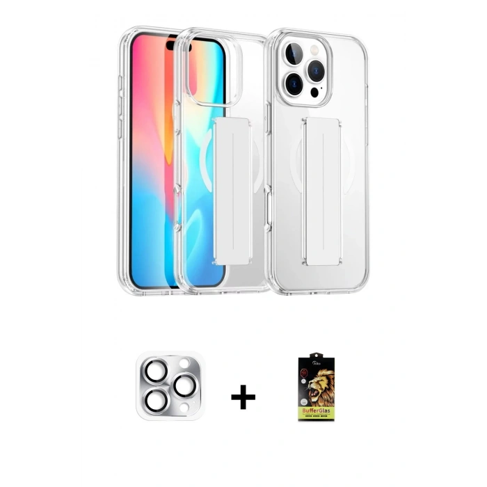 MARSİLYAN™- iPhone 16 Pro Max Kılıf Nova Işık Koleksiyonu - Siyah Buffer Cam Ekran Koruyucu + Gümüş Pers Alüminyum Kamera Lens