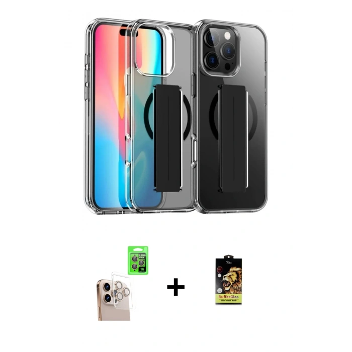 MARSİLYAN™- iPhone 16 Pro Max Kılıf Nova Işık Koleksiyonu - Siyah Buffer Cam Ekran Koruyucu + Raze Metal Kamera Lens - NLGY