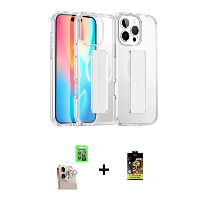 MARSİLYAN™- iPhone 16 Pro Max Kılıf Nova Işık Koleksiyonu - Siyah Buffer Cam Ekran Koruyucu + Raze Metal Kamera Lens - NLGY
