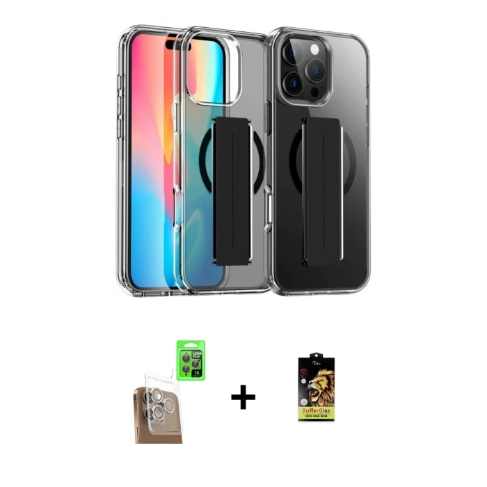 MARSİLYAN™- iPhone 16 Pro Max Kılıf Nova Işık Koleksiyonu - Siyah Buffer Cam Ekran Koruyucu + Raze Metal Kamera Lens - CLTM